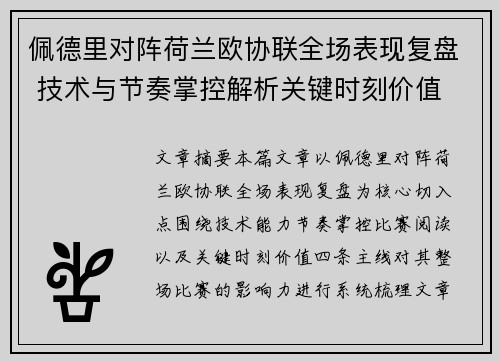 佩德里对阵荷兰欧协联全场表现复盘 技术与节奏掌控解析关键时刻价值